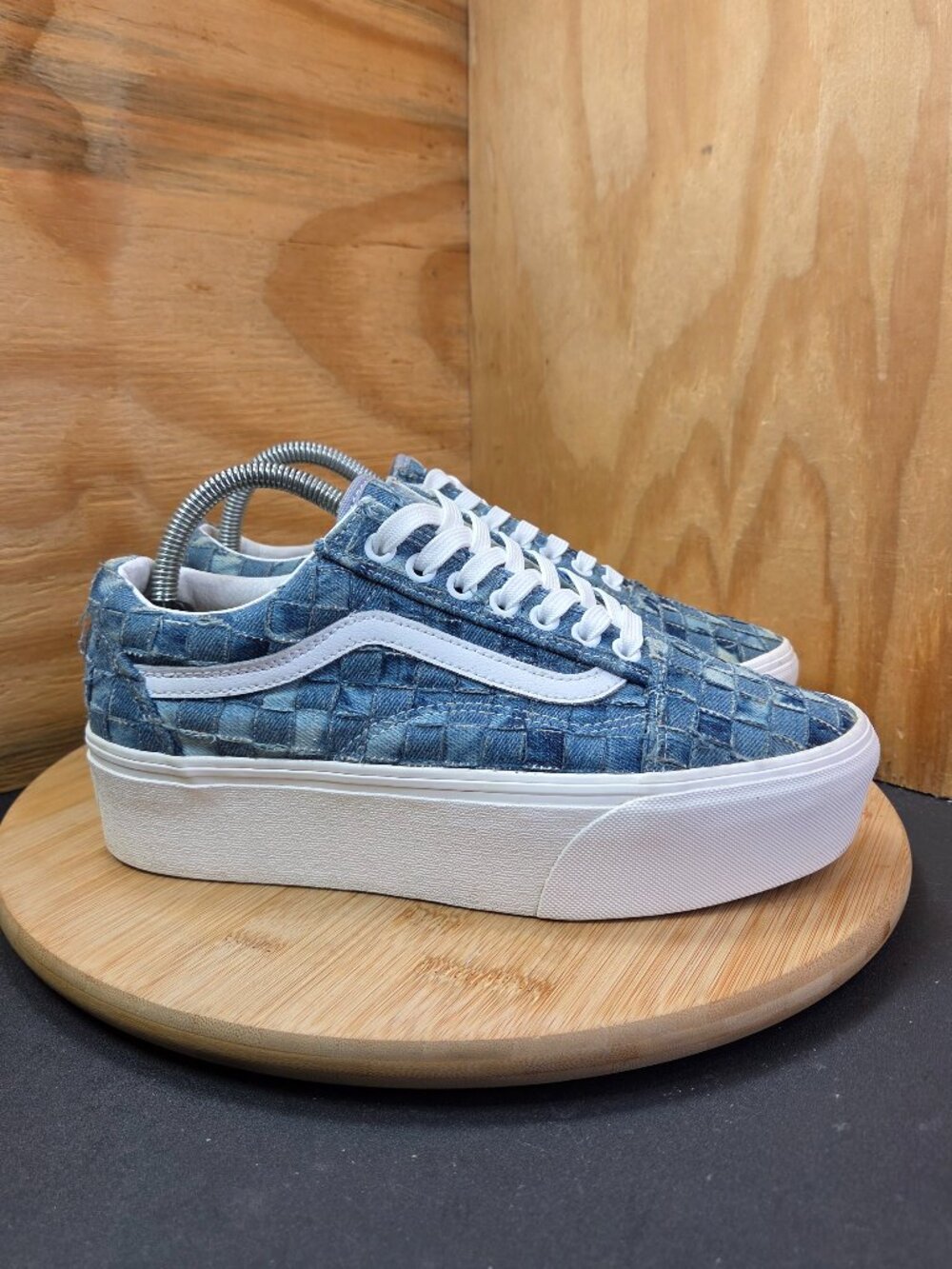 Vans Old Skool Stackform Woven Denim Womens Blue Platform Sneakers Size 8.5